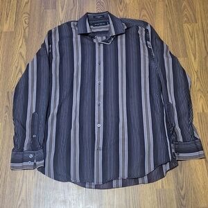 Wayne Gretzky Men’s Long Sleeve Casual Striped Button-Down Shirt Medium C26